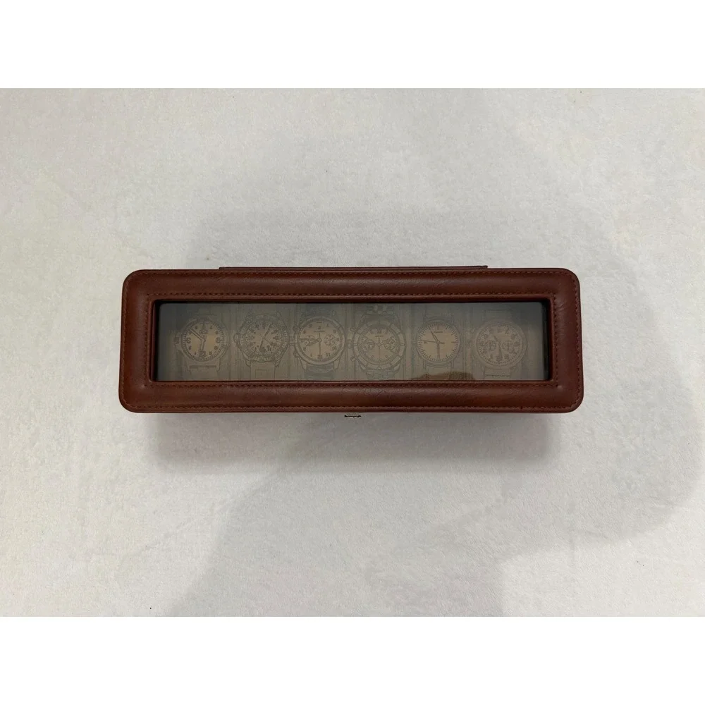 Woodburry 6-Piece Watch Case Brown Faux Leather Display Box Organizer NEW in BOX